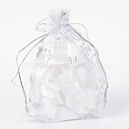 Heart Printed Organza Bags, Gift Bags, Rectangle, White, 14x10cm(X-OP-R022-10x15-03)