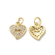 Brass Micro Pave Cubic Zirconia Charms, with Jump Ring, Heart, Real 18K Gold Plated, 14x10x1.5mm, Hole: 3mm(KK-E068-VB776-2)