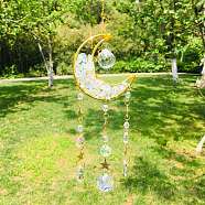 Wire Wrapped Opalite Chips & Moon Hanging Ornaments, Glass Tassel Suncatcher for Window Garden Decoration, 340x60mm(PW-WG515F2-03)