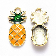 Alloy Enamel Pendants, Pineapple, Light Gold, Orange, 24x11x3mm, Hole: 2.5mm(X-ENAM-S121-128)