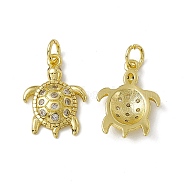 Rack Plating Brass Micro Pave Cubic Zirconia Pendants, with Jump Ring, Real 18K Gold Plated, Long-Lasting Plated, Cadmium Free & Nickel Free & Lead Free, Sea Turtle Charm, Clear, 18.5x13x2.5mm, Jump Ring: 5x0.9mm, Inner Diameter: 3.2mm(X-KK-C007-27G)