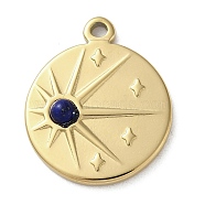 Vacuum Plating 316 Stainless Steel Pendants, with Natural Lapis Lazuli, Flat Round, Real 18K Gold Plated, 21.5x17.5x3.5mm, Hole: 1.8mm(STAS-C090-06G-01)