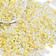 Glass Seed Beads, Round Hole, Peanut, Yellow, 3.5x6x3.5mm, Hole: 0.8mm, about 4500pcs/pound(SEED-K010-03A)