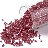 TOHO Round Seed Beads, Japanese Seed Beads, (125) Opaque Luster Cherry, 15/0, 1.5mm, Hole: 0.7mm, about 15000pcs/50g(SEED-XTR15-0125)
