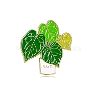 Monstera Leaf Potting Plant Brooches, Planter Badge, Alloy Enamel Pins for Men Women, Yellow Green, 30x30mm(PW-WG73623-04)