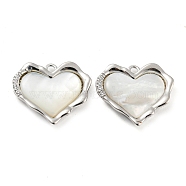 Natural Freshwater Shell Pendants, Brass Micro Pave Clear Cubic Zirconia Heart Charms, Platinum, 15x17x2.5mm, Hole: 1.2mm(KK-Q806-01P)