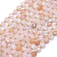 Natural Pink Aventurine Beads Strands, with Seed Beads, Faceted, Flat Round, 6~6.5x4mm, Hole: 1mm, about 50pcs/strand, 15.35''(39cm)(G-K389-B21-01)