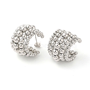 Brass Round Stud Earrings, Half Hoop Earrings for Women, Platinum, 24x18.5mm(EJEW-D065-01P)