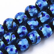 Handmade Silver Foil Lampwork Beads Strands, Round, Blue, 11.5~12.5x11~12mm, Hole: 1mm, about 40pcs/Strand, 17.72 inch(FOIL-T003-002A)