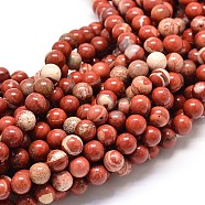 Natural Red Jasper Beads Strands, Round, 8mm, Hole: 1mm, about 48pcs/strand, 14.9 inch(G-P075-56-8mm)