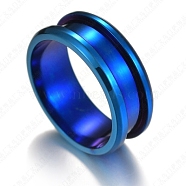 201 Stainless Steel Grooved Finger Ring Settings, Ring Core Blank, for Inlay Ring Jewelry Making, Blue, Size 10, 8mm, Inner Diameter: 20mm(STAS-TAC0001-10D-L)