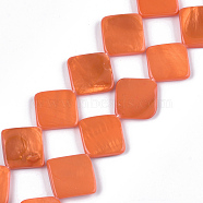 Spray Painted Freshwater Shell Beads, Rhombus, Coral, 12~13x12~13x2~4mm, Hole: 0.5mm, about 31pcs/strand, 15.1 inch(SHEL-T010-06C)