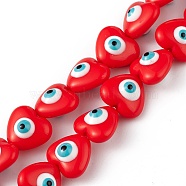 Evil Eye Resin Beads Strands, Heart, Red, 12.5x14x9mm, Hole: 1.8mm, about 30pcs/strand, 14.25 inch(36.2cm)(RESI-F040-01F)