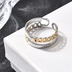 Adjustable 304 Stainless Steel Cuff Rings for Women, Golden & Stainless Steel Color, 8mm, Adjustable(RJEW-B150-01GP-04)