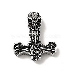 304 Stainless Steel Manual Polishing Pendants, Skull Anchor Charms, Antique Silver, 44x36x13.5mm, Hole: 6mm(STAS-G280-01AS)