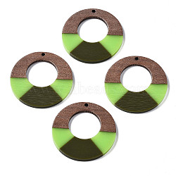 Resin & Walnut Wood Pendants, Ring, Dark Olive Green, 38x3mm, Hole: 2mm(RESI-S389-068A-A06)