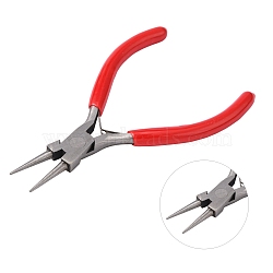 Jewelry Pliers, #50 Steel(High Carbon Steel) Round Nose Pliers, Gunmetal, Red, 135x55mm(TOOL-D029-04)