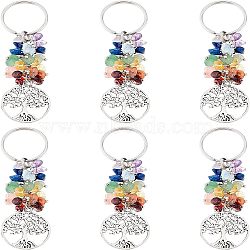 6Pcs Natural Gemstone Keychain, with Brass Findings, Flat Round with Tree, 88mm, Pendant: 28.5x25x2mm(KEYC-FH0001-14)