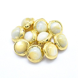 Shell Pearl Beads, Edge Plated, Round, Golden, 15~16x10~13mm, Hole: 0.8~1mm(PEAR-P057-02G)