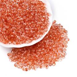 Baking Paint Electroplate Transparent Glass Seed Beads, Rondelle, Coral, 4~4.5x3.5mm, Hole: 1.2~1.6mm, about 4500pcs/pound(SEED-N006-07B)