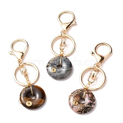 Natural Gemstone Keychain, with Golden Plated Alloy Lobster Claw Clasps and Iron Split Key Rings, Donut/Pi Disc, 9.6~9.65cm(KEYC-JKC00235)