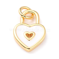 Brass Enamel Pendants, Cadmium Free & Lead Free, Long-Lasting Plated, Heart Lock, Real 18K Gold Plated, Creamy White, 13x9x1.5mm, Hole: 4.5mm(KK-M218-11C-RS)