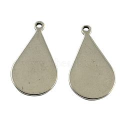 201 Stainless Steel Teardrop Pendants, Metal Stamping Blank Tags, Stainless Steel Color, 18x10x1mm, Hole: 1mm(STAS-S014)
