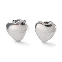 304 Stainless Steel Heart Ear Studs for Women, Stainless Steel Color, 10x10mm(EJEW-P234-19P)