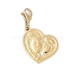 304 Stainless Steel Heart with Mother and Son Pendant Decoration, with Lobster Claw Clasps, PVD Vacuum Plating, Real 18K Gold Plated, 29mm(STAS-S165-16G)