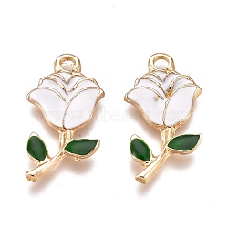 Alloy Enamel Pendants, for Valentine's Day, Rose Flowers, Golden, White, 22.5x12x2.5mm, Hole: 2mm(ENAM-I044-07C)