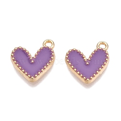 Rack Plating Alloy Enamel Charms, Heart Charm, Golden, Medium Purple, 14.5x13x2mm, Hole: 1.6mm(ENAM-N056-343G-B)