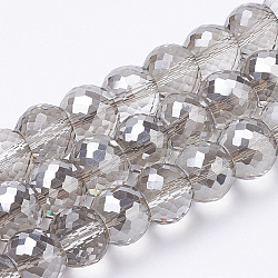 Electroplated Glass Beads Strands, Rainbow Plated, Faceted, Round, Light Grey, 10x8mm, Hole: 1.2mm, about 80pcs/strand, 25 inch(EGLA-Q092-10mm-A05)