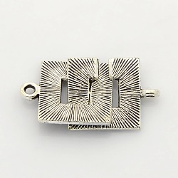 Tibetan Style Alloy Interlocking Clasps, Square, Antique Silver, 19x15x1.5mm, Hole: 1~1.5mm(PALLOY-J471-10AS)