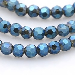 Full Rainbow Plated Glass Faceted(32 Facets) Round Spacer Beads Strands, Prussian Blue, 3mm, Hole: 1mm, about 100pcs/strand, 11.5 inch(GLAA-A027-3mm-FR01)