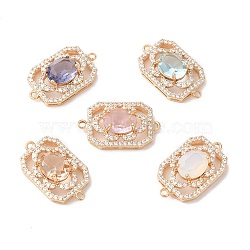 Brass Crystal Rhinestone Connector Charms with K9 Glass, Light Gold Plated Rectangle Links, Mixed Color, 22.5x15x8mm, Hole: 2.8mm(KK-Q770-04G)