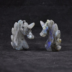 Natural Labradorite Carved Healing Unicorn Figurines, Reiki Energy Stone Display Decorations, 50x20x50mm(PW-WG79758-02)
