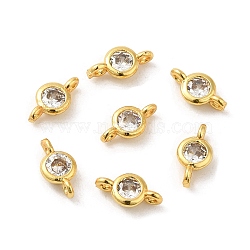 Rack Plating Brass Pave Clear Cubic Zirconia Connector Charms, Lead Free & Cadmium Free, Flat Round Links, Golden, 8x4x2mm, Hole: 0.9mm(KK-G477-02G)