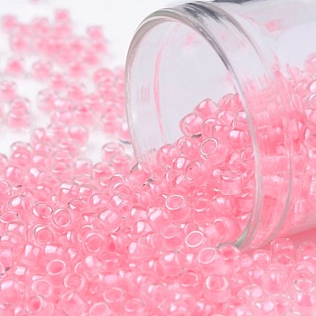 TOHO Round Seed Beads, Japanese Seed Beads, (379) Cotton Candy Pink Lined Crystal, 8/0, 3mm, Hole: 1mm, about 10000pcs/pound