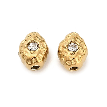 304 Stainless Steel Rhinestone Bead, Ion Plating(IP), Real 18K Gold Plated, 8x6.5x6mm, Hole: 1.6mm