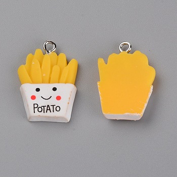 Resin Pendants, with Platinum Iron Loop, Chips with Word Potato, Gold, 24.5x17x4.5mm, Hole: 1.8mm
