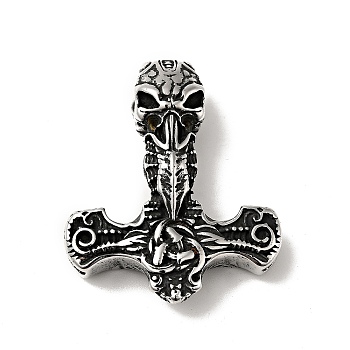 304 Stainless Steel Manual Polishing Pendants, Skull Anchor Charms, Antique Silver, 44x36x13.5mm, Hole: 6mm