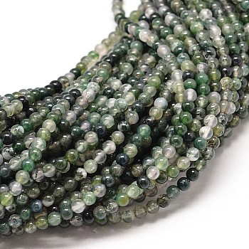 Natural Moss Agate Round Bead Strands, 6mm, Hole: 1mm, about 68pcs/strand, 16 inch