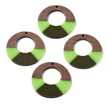 Resin & Walnut Wood Pendants, Ring, Dark Olive Green, 38x3mm, Hole: 2mm