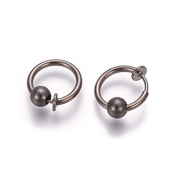 Electroplate Brass Retractable Clip-on Earrings, Non Piercing Spring Hoop Earrings, Cartilage Earring, with Removable Beads, Gray, 12.6x0.8~1.6mm, Clip Pad: 4.5mm