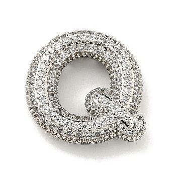 Platinum Plated Brass Micro Pave Cubic Zirconia Pendants, Letter Charms, Letter Q, 22.5x20.5x6mm, Hole: 3.5x2.5mm