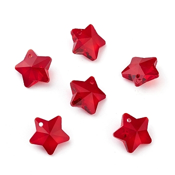Transparent Glass Pendants, Faceted, Star Charms, Red, 13x13.5x7mm, Hole: 1mm
