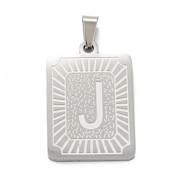304 Stainless Steel Pendants, Rectangle with Alphabet, Letter.J, 30x20x1.5mm, Hole: 3x6mm