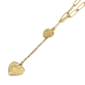 PVD Vacuum Plating 304 Stainless Steel Heart Tassel Pendant Paperclip Chain Necklaces, Golden, 18.50 inch(47cm)