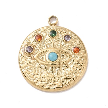 304 Stainless Steel Evil Eye Pendants, with Colorful Rhinestone and 201 Stainless Steel Snap on Bails, Golden, Colorful, 18x15.5x2mm, Hole: 1.5mm