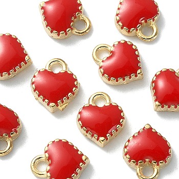 Alloy Enamel Charms, Cadmium Free & Lead Free, Heart, Light Gold, Red, 8x7.5x2.5mm, Hole: 1.5mm